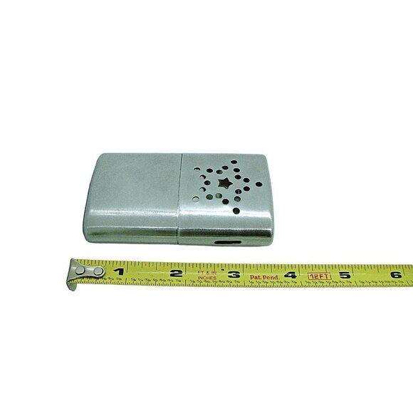 Platinum Hand Warmer Silver Tone Standard Star Design Pocket Size Reusable ~3x2" - Picture 8 of 11